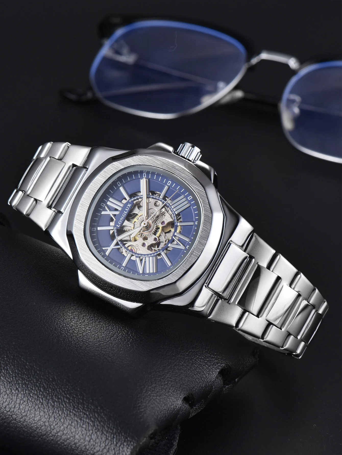 

LONGLUX HOT SALE NEW automatic mechanical men watch rome business waterproof skeleton luminous stainless steel gift watch