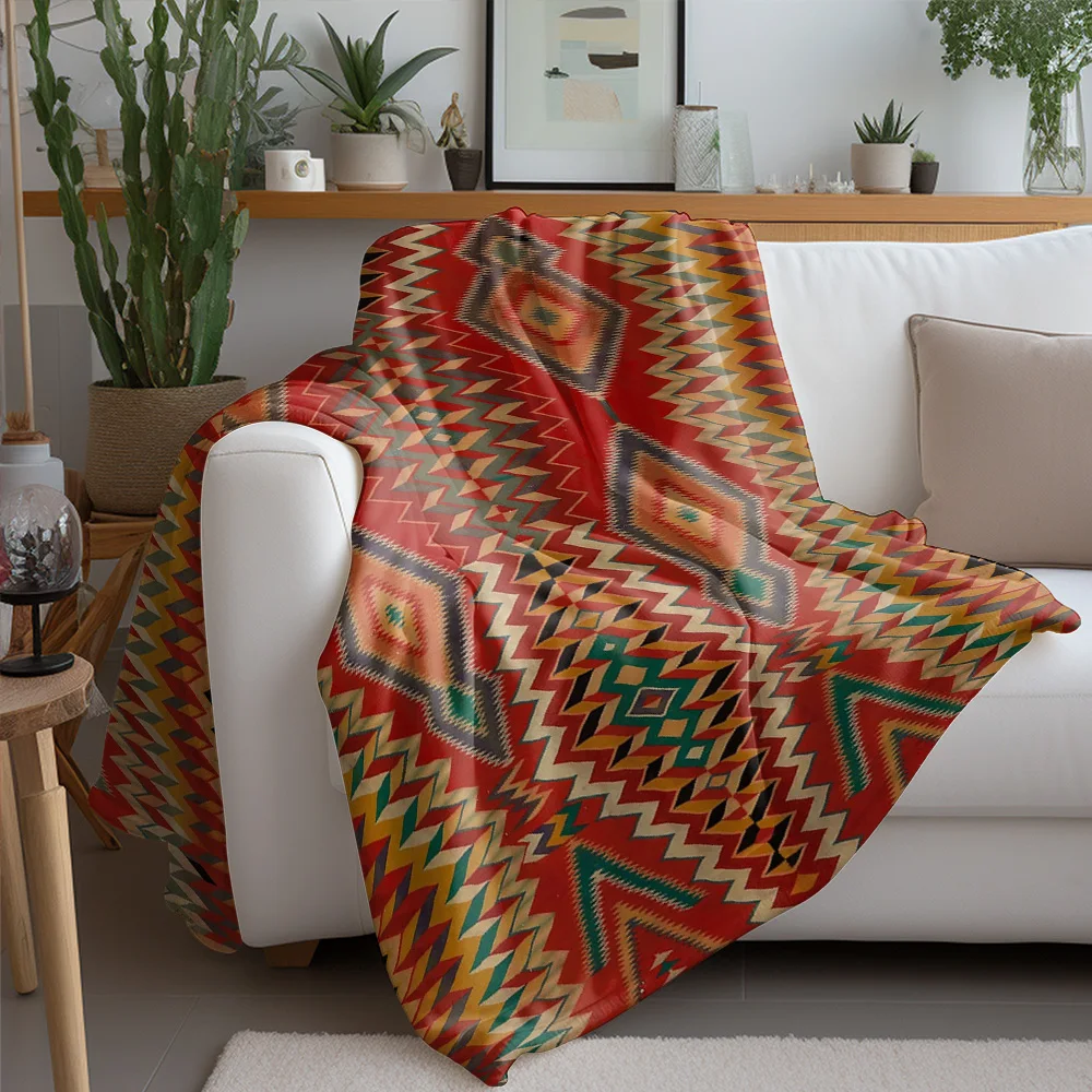 Vibrant Geometric Print Throw Blanket African Kilim Pattern Sofa Bed Blanket Warm Cozy Decorative Throw Blanket