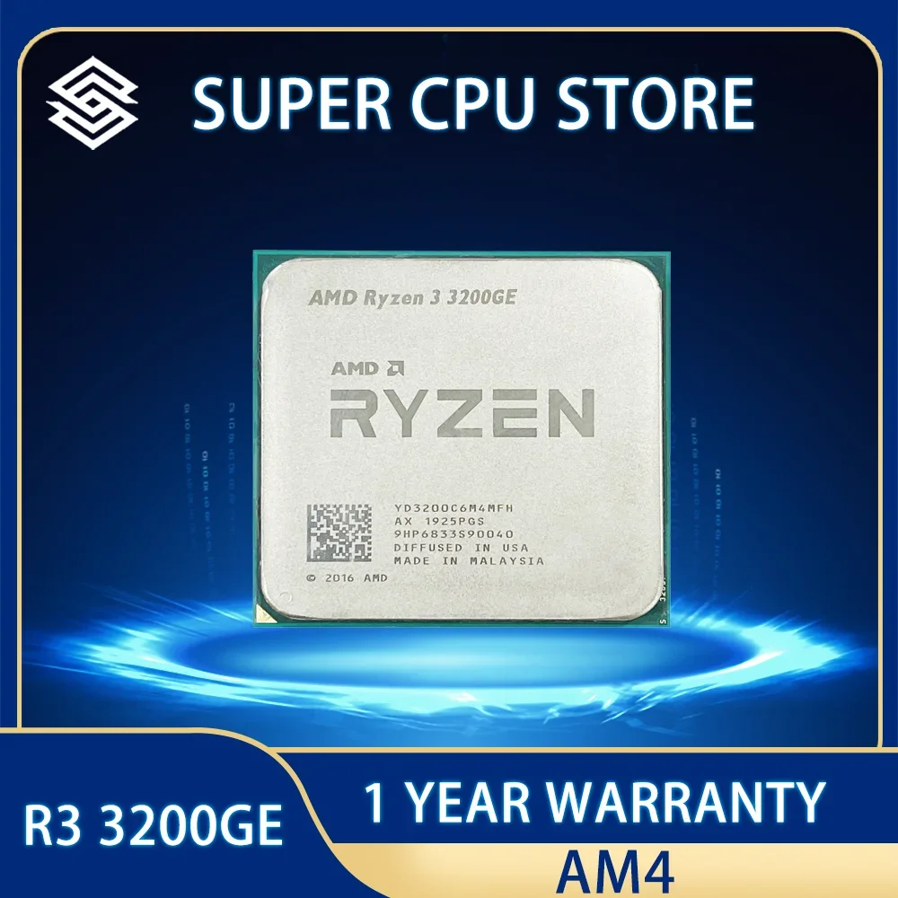 AMD Ryzen 3 3200GE R3 3200GE 3.3 GHz Quad-Core Quad-Thread 35W CPU Processor L3=4M YD3200C6M4MFH Socket AM4