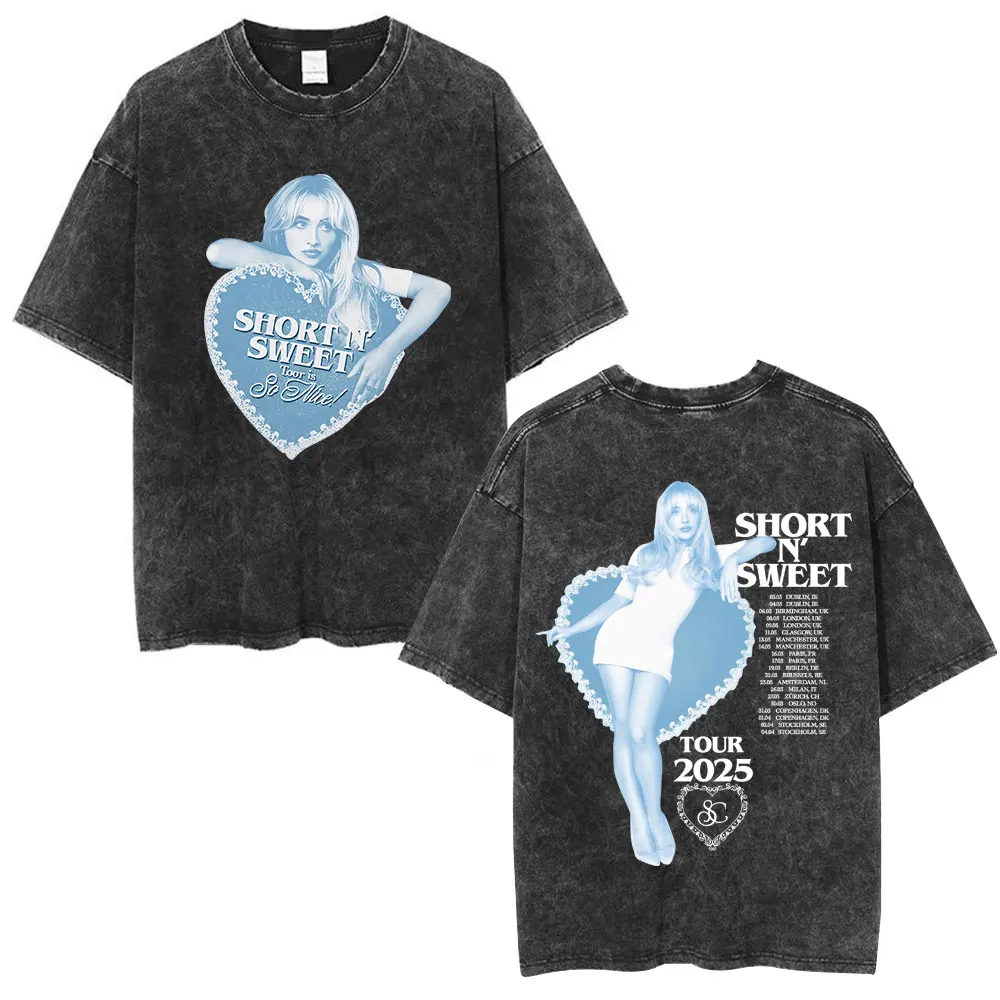 Sabrina Carpenter Short N' Sweet Tour Vintage Washed T Shirts Fans Gift Men Women Clothing Fashion Aesthetic T-shirts Streetwear