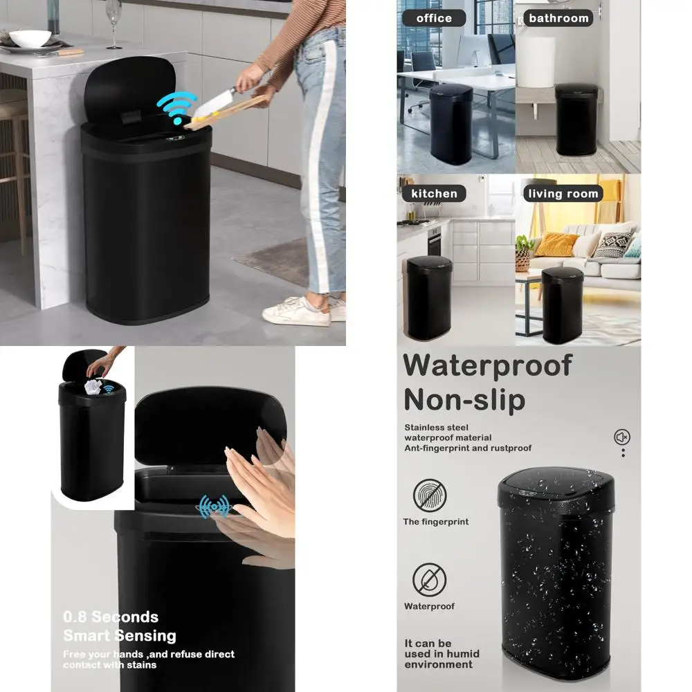 

stainless steel 50l motion-sensor trash bin for home & kitchen, large capacity, touch-free operation