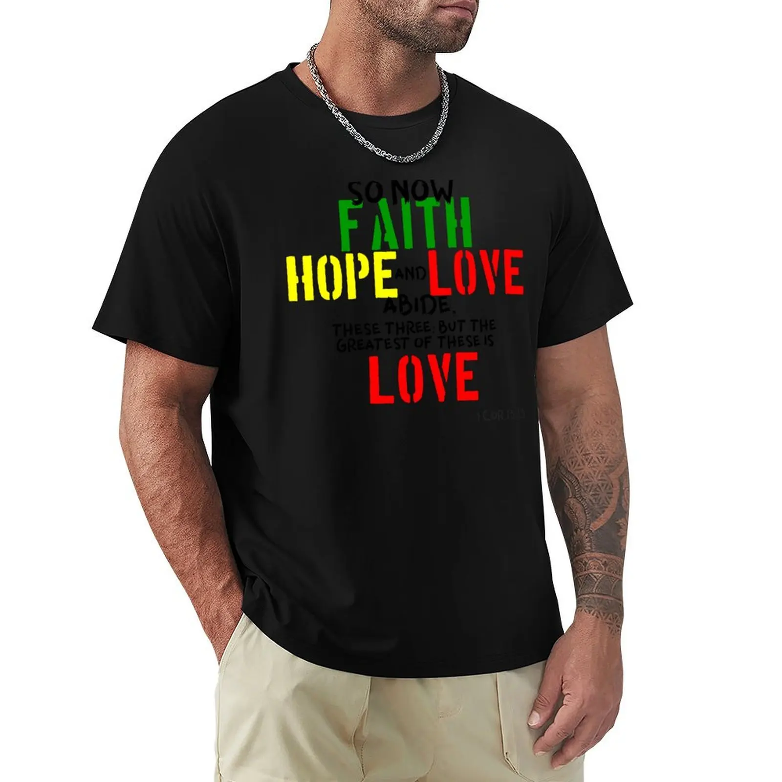 

SO NOW FAITH HOPE AND LOVE ABIDE... T-Shirt summer tops boys whites luxury designer anime clothes designer t shirt men