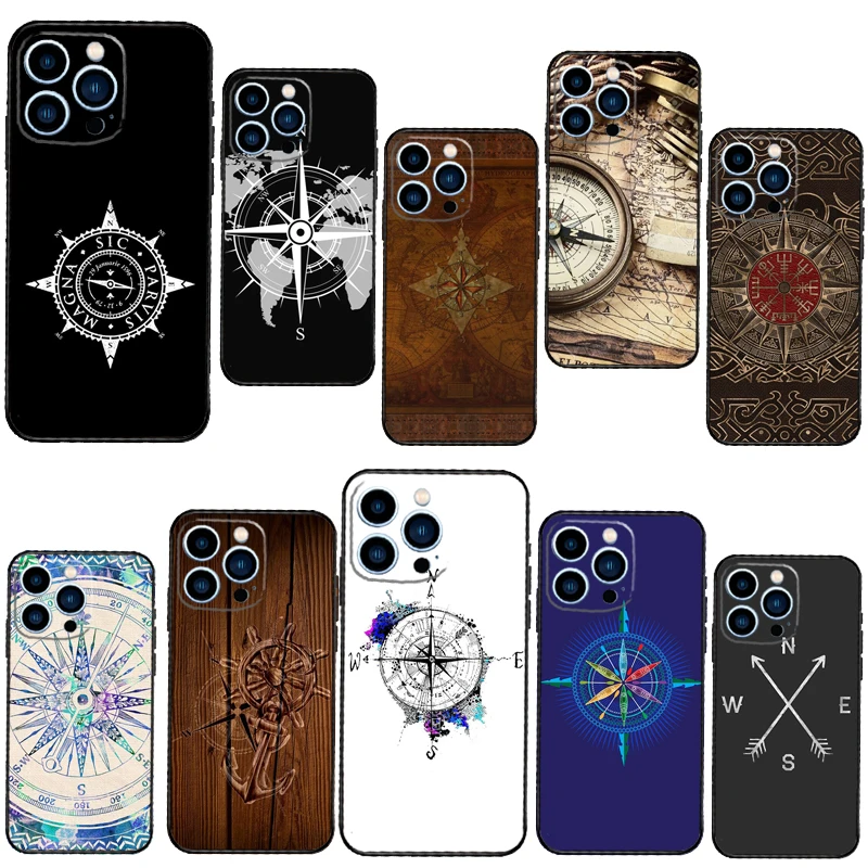 Compass Case For iPhone 13 Pro Max 12 Mini 11 14 15 16 XS MAX XR Plus Silicone Phone Cover