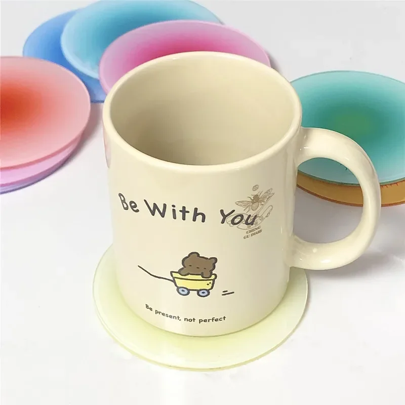 3/6pcs Ins Colour Gradient Acrylic Coaster Anti-slip Round Cup Pad Dining Table Placemat Cafe Decor Mug Mats Coaster Set