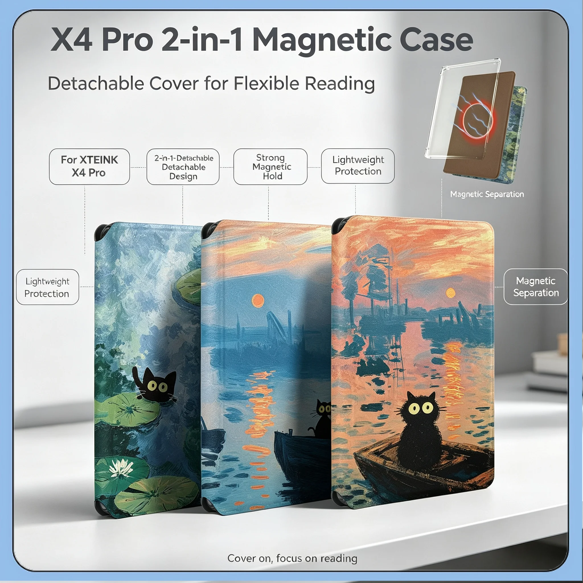 For XTEINK X4Pro 4.3 Inch E-Ink Reader 2-in-1 Magnetic Detachable Protective Cases Auto Sleep Wake Anti-Scratch E-Paper Reader