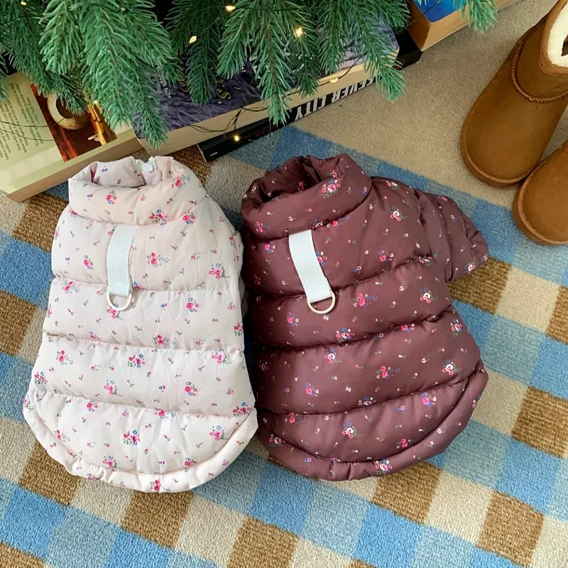 

Cute Teddy Floral Down Jacket Pet Thickened Cotton Coat Bichon Frise Winter Two-Legged Clothes Warm Puppy Coat