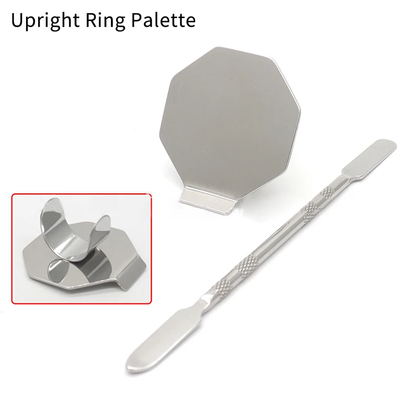 Stainless Steel Ring Cosmetics Makeup Mixing Palette With Spatula Hand-held Concealer Lipstick Mix Tray Manicure Toning