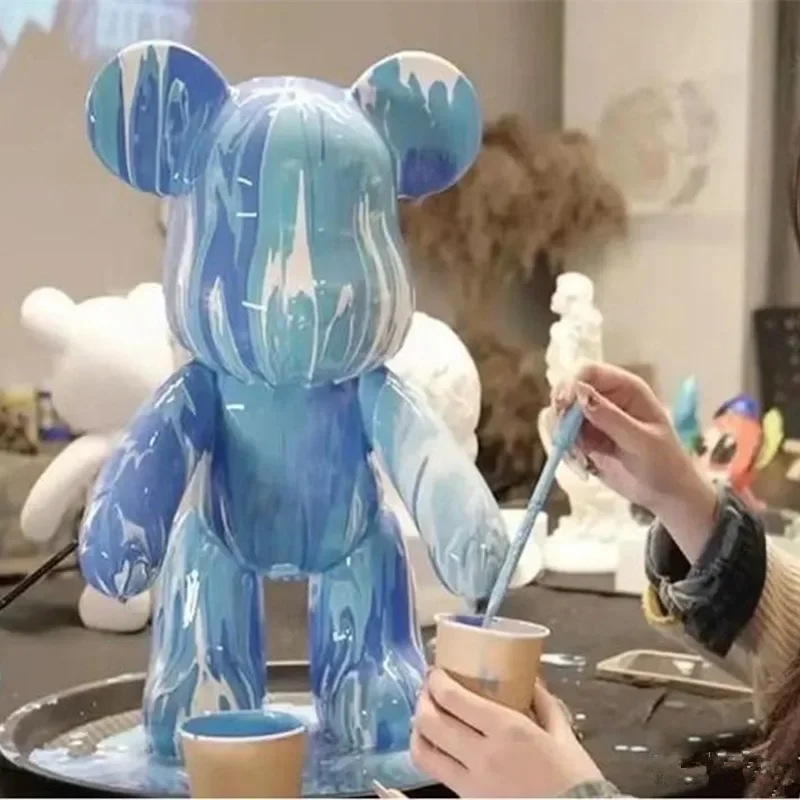 DIY Fluid Pigment Bear Figure Graffiti Vinyl Painting Violent Bear Anime Action Figures Figurine Creative Bearbrick Toys Gifts