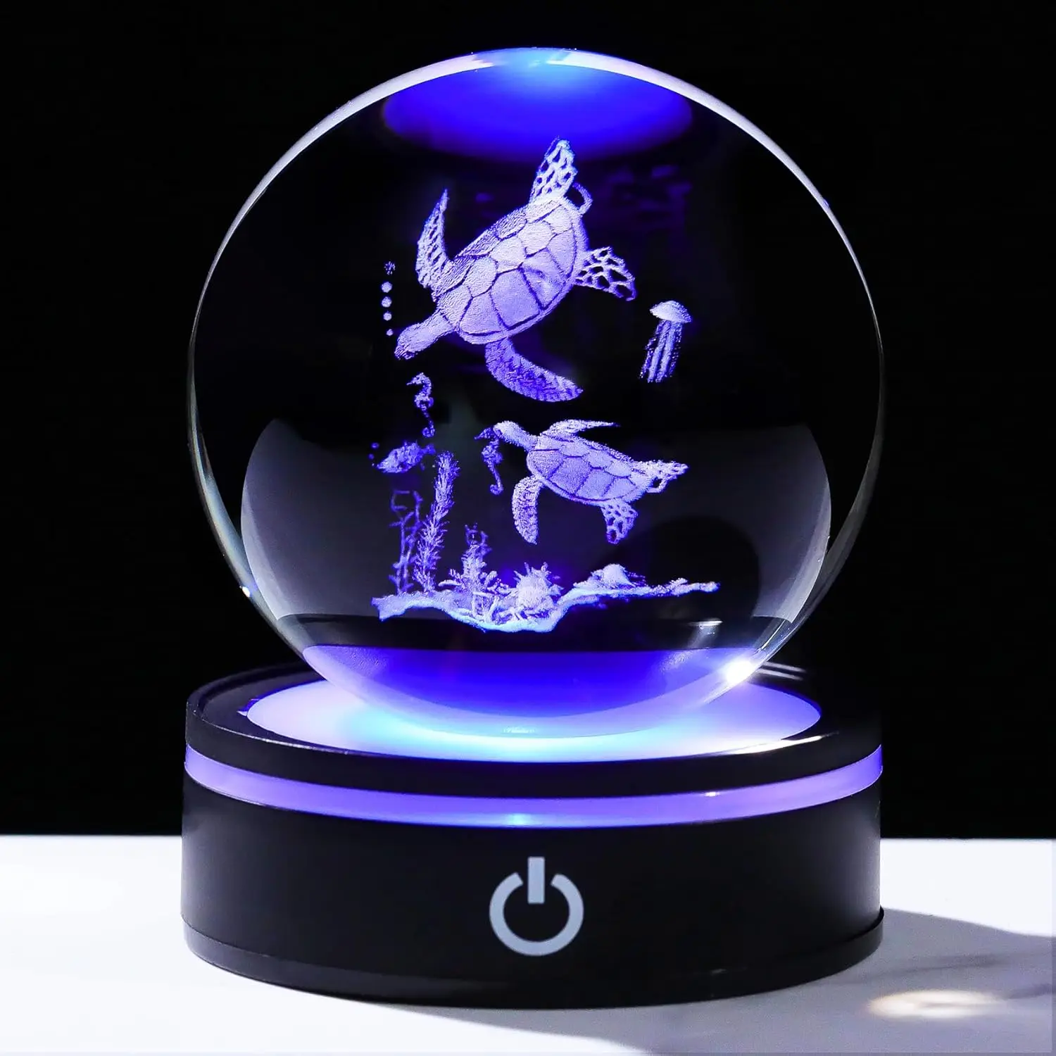 

3D Sea Turtles Crystal Ball Figurine with LED Base Sea Turtle Gifts for Women Men on Birthday Christmas Glass Decorative Ball