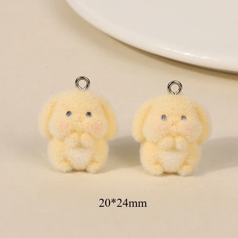 20Pcs 3D Cute Mini Flocking Rabbit Resin Charms Cartoon Animal Chicken  Pendant For Bag Keychain Earring DIY Crafts Jewelry Make