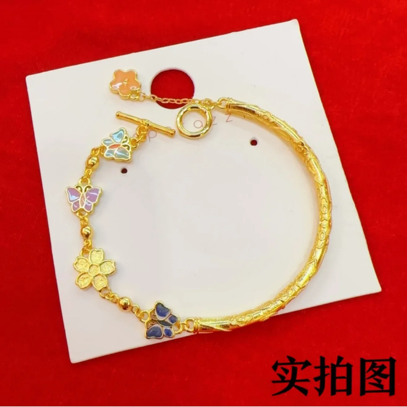 9999 24K real gold colored enamel antique burnt blue half bracelet for women's retro palace style fairy aura gold half bracelet