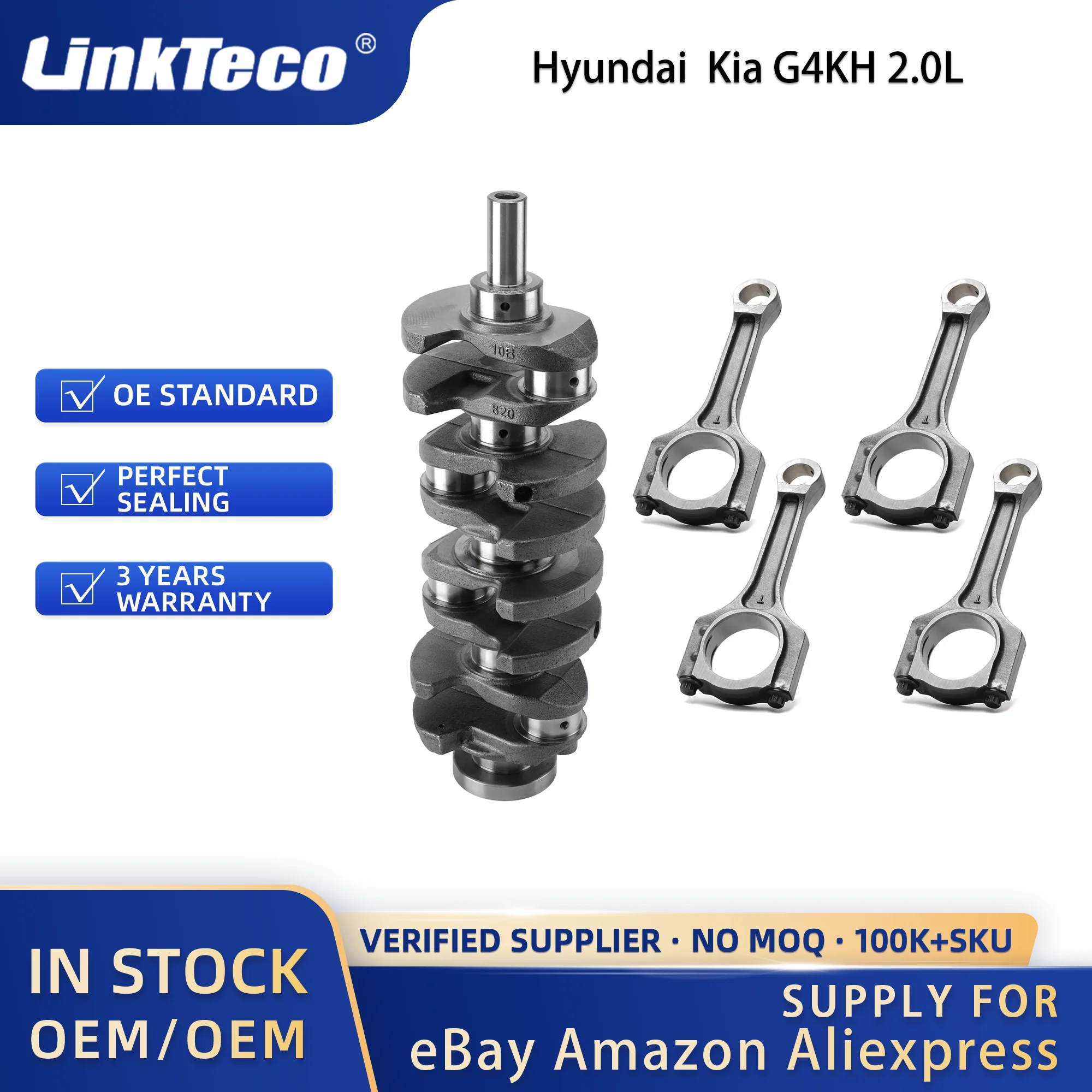 Kit de reconstrucción de revisión de motor Linkteco, Kit de cadena de distribución de pistón, rodamiento de motor de biela de cigüeñal para Kia G4KH 2.0L 11-16