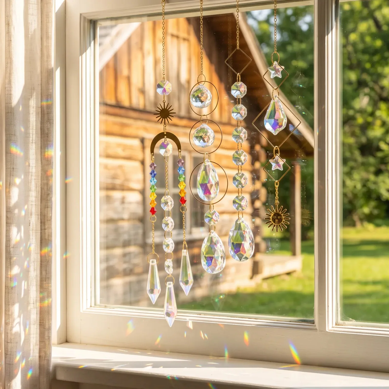 Faux Crystal Suncatcher Home Decor Wind Chime Rainbow Maker Prism Suncatcher Sun Catcher Dream Catcher Hanging Pendant