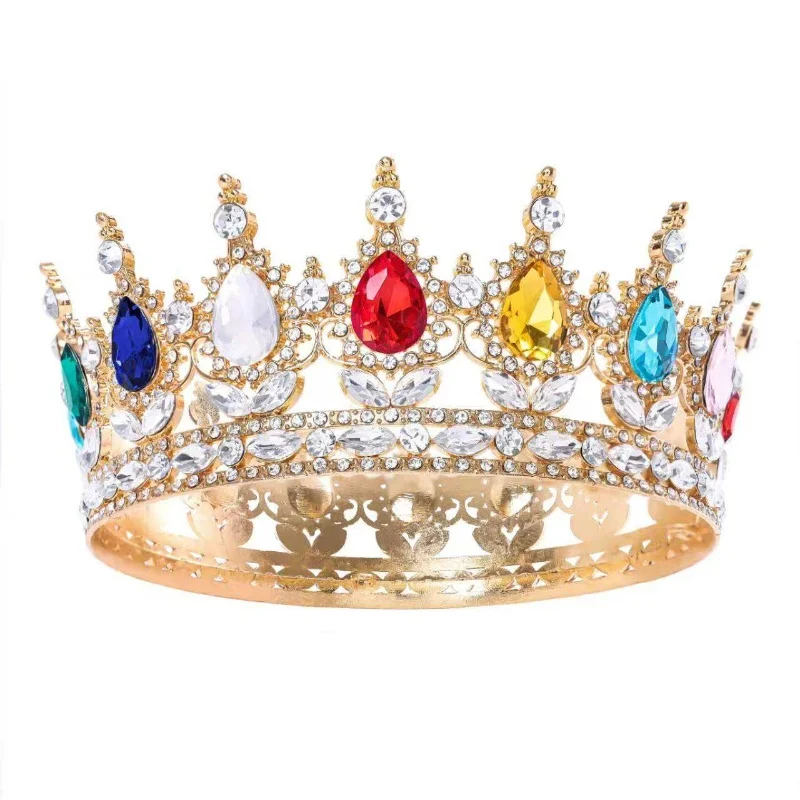Bridal European Princess Tiara Round Baroque Pageant Crowns Crystal Full Crown King TiarWedding Crown Hair Dress Accessories image 6