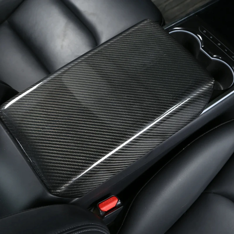 Armrest Box Cover for Tesla Model 3 Y Toray 3K 240G Dry Real Carbon Fiber Snap-in Type Installation Car Modification Decoration