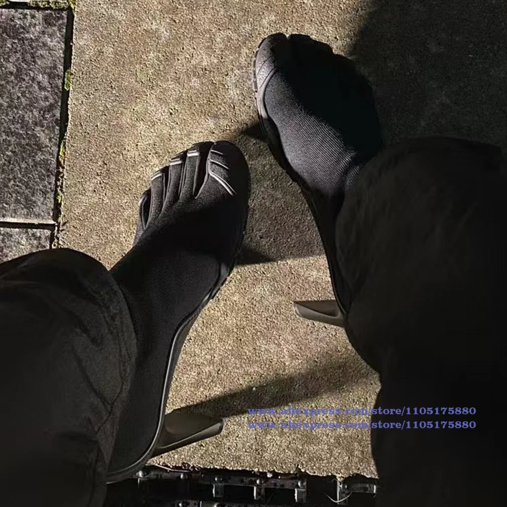 خمسة أصابع تو النساء الأحذية شبكة مطاطية القماش الجوارب الأحذية الفاخرة مصمم عالية الكعب الكاحل الجوارب العصرية أحذية نسائية بوتاس