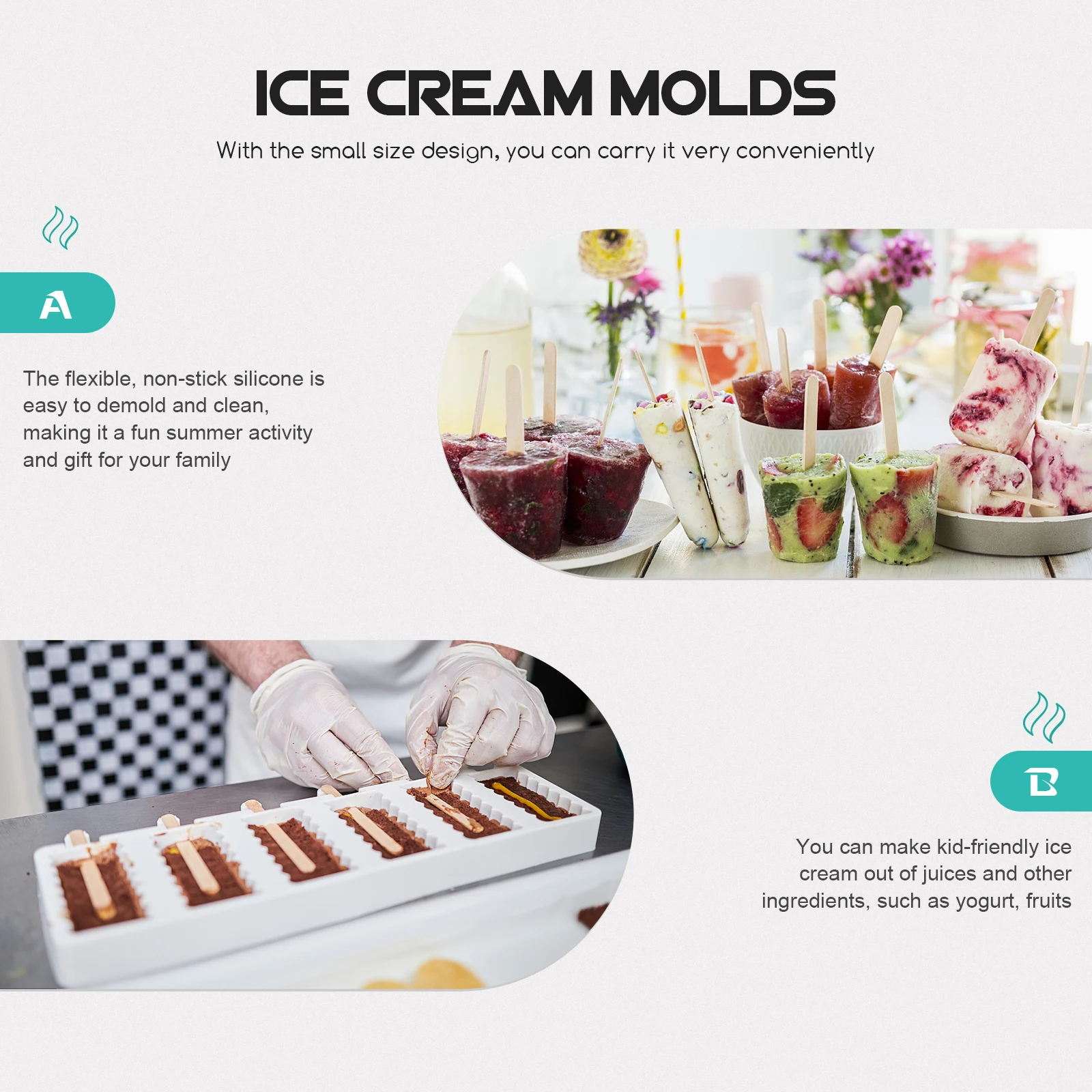 

1Set Adorable Ice Cream Molds Reusable Popsicle Molds Easy Demold DIY Supplies Homemade Treats Popsicle DIY Supplies