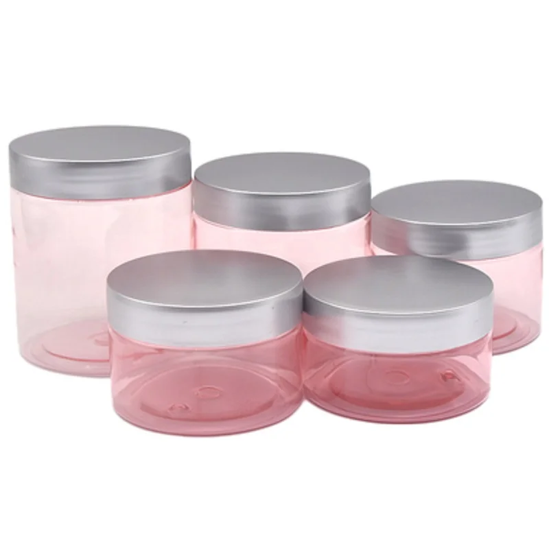 Empty Packing Clear Pink Plastic Bottle Jar Silver Cover With Pad 100G 120G 150G 200G 250G Refillable Cosmetic Container 20Pcs