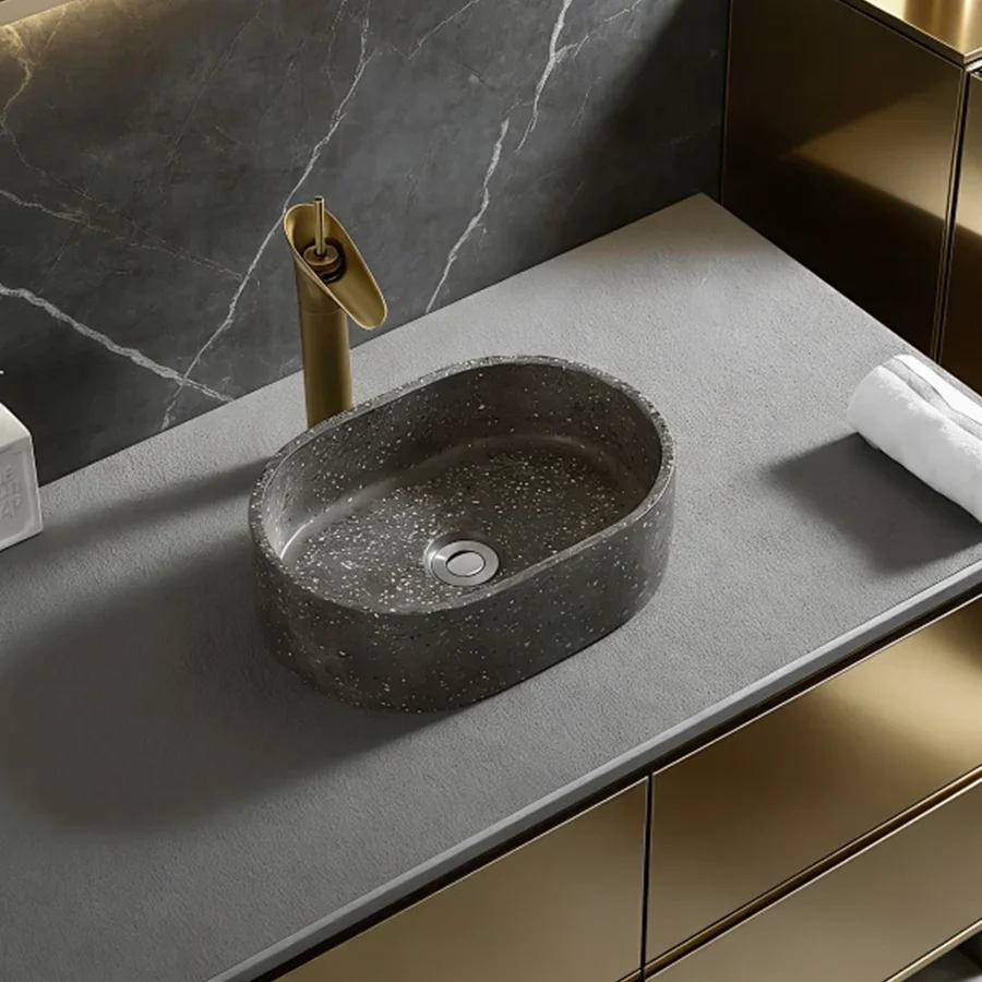 

40Cm*28Cm Oval-Shaped Cement Washbasin with Patterned Design, an Ideal Choice for Modern Bathroom Equipment, Suitable for Changing Rooms, Vanity Tables, Bathrooms, Toilets, and Rvs