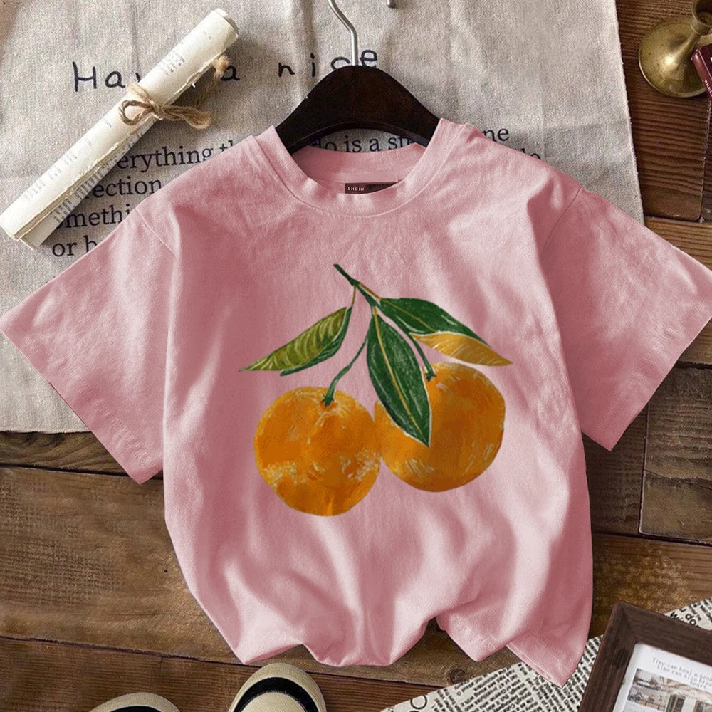 Fun Cartoon Oranges Fashion Print Women New Tshirt Summer O-Neck Short Sleeved Tee Tops Street Trend Female T-Shirt Clothes