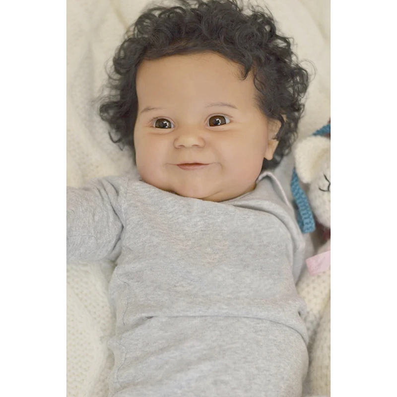 

50CM Maddie Reborn Baby Girl Soft Body Flexible Black Skin African American Baby Handrooted Hair with Bottle and Pacifier