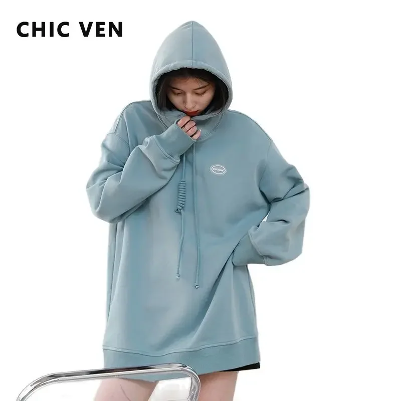 CHIC VEN Women Hoodies Sweatshirt Casual Tracksuit Sports Loose Jumper Women\'s Pullover Top Solid Female Coat Spring Autumn 2022