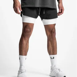 Men's Summer Gym Fitness Sport Double-deck 2 in 1 Shorts Quick Dry Breathable Running Jogger Short Pants Bodybuilding Sweatpants