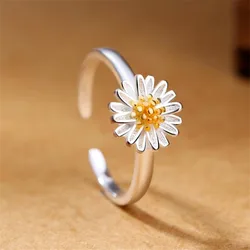 New Fashion Literary Chrysanthemum 925 Sterling Silver Jewelry Personality Fresh Flowers Popular Opening Rings  R002
