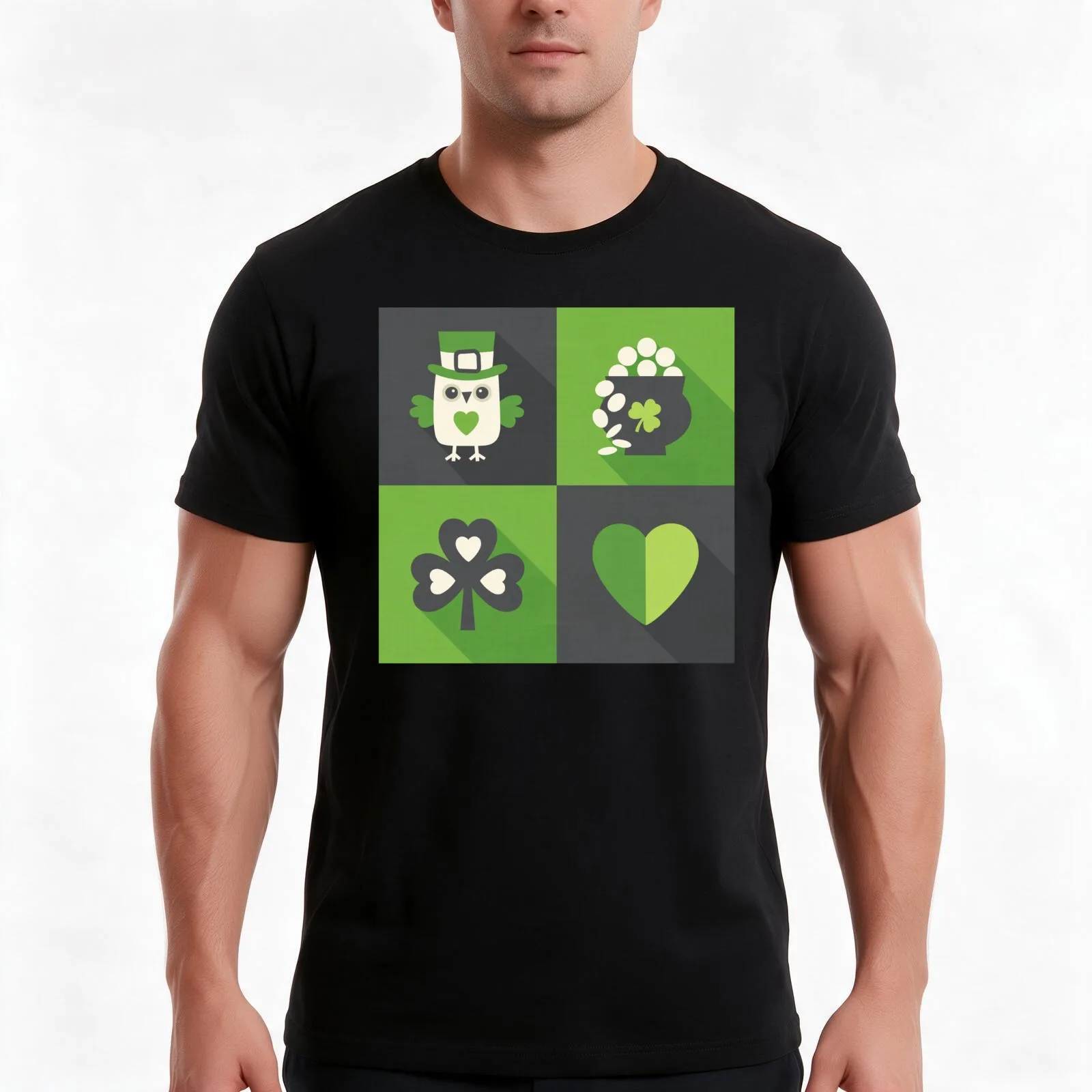 Irish Eyes Are Smiling - Emerald Green and Charcoal Black T-Shirt Summer Casual Cotton Tee Oversized Streetwear Tops