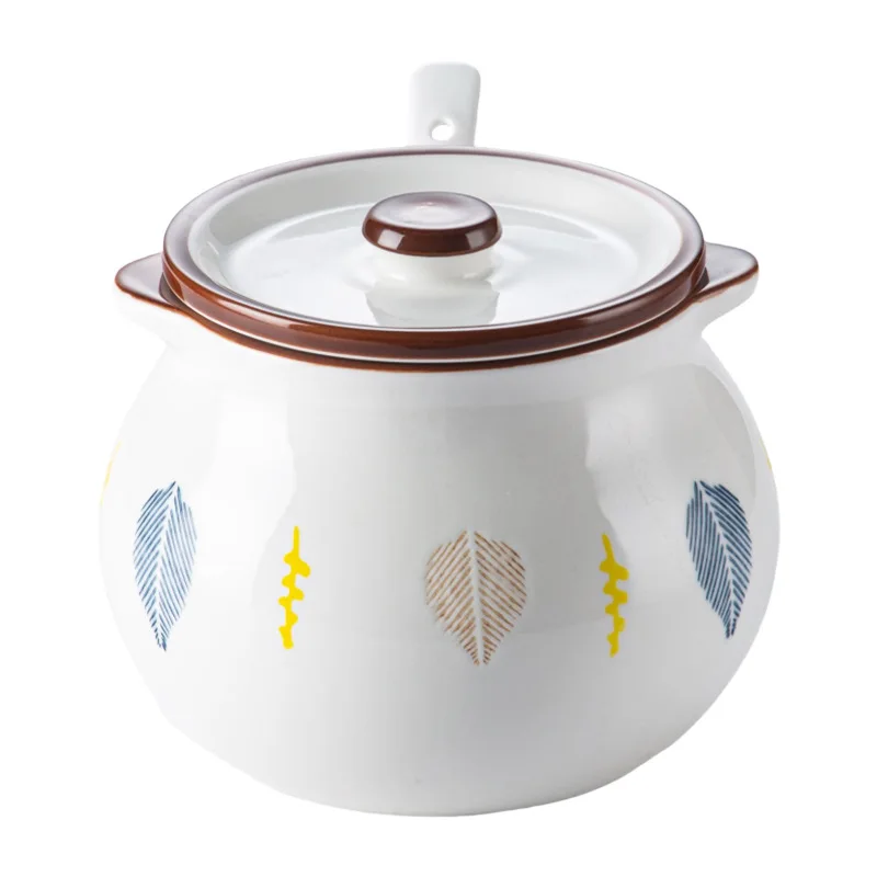 

DSA ceramic underglaze color binaural pig oil tank with lid and spoon Household high temperature resistant seasoning Kitchen