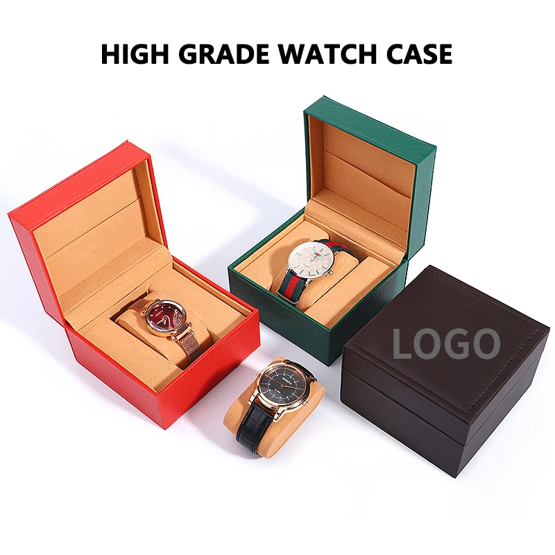 Free Customized Logo Pu Flip Single Watch Case Packing Box Jewelry Storage Watch Organizer Boxes Large Volume Wholesale Price