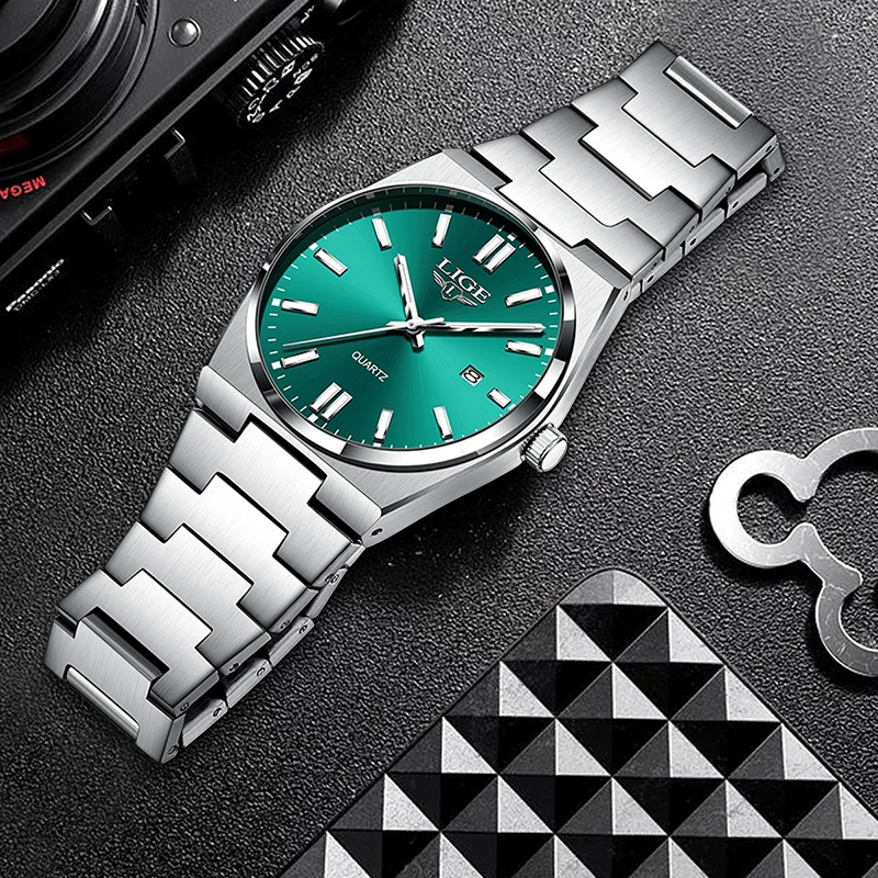 LIGE simple Men's watches waterproof luminous fashion business clock stainless steel strap quartz watches for men reloj hommes