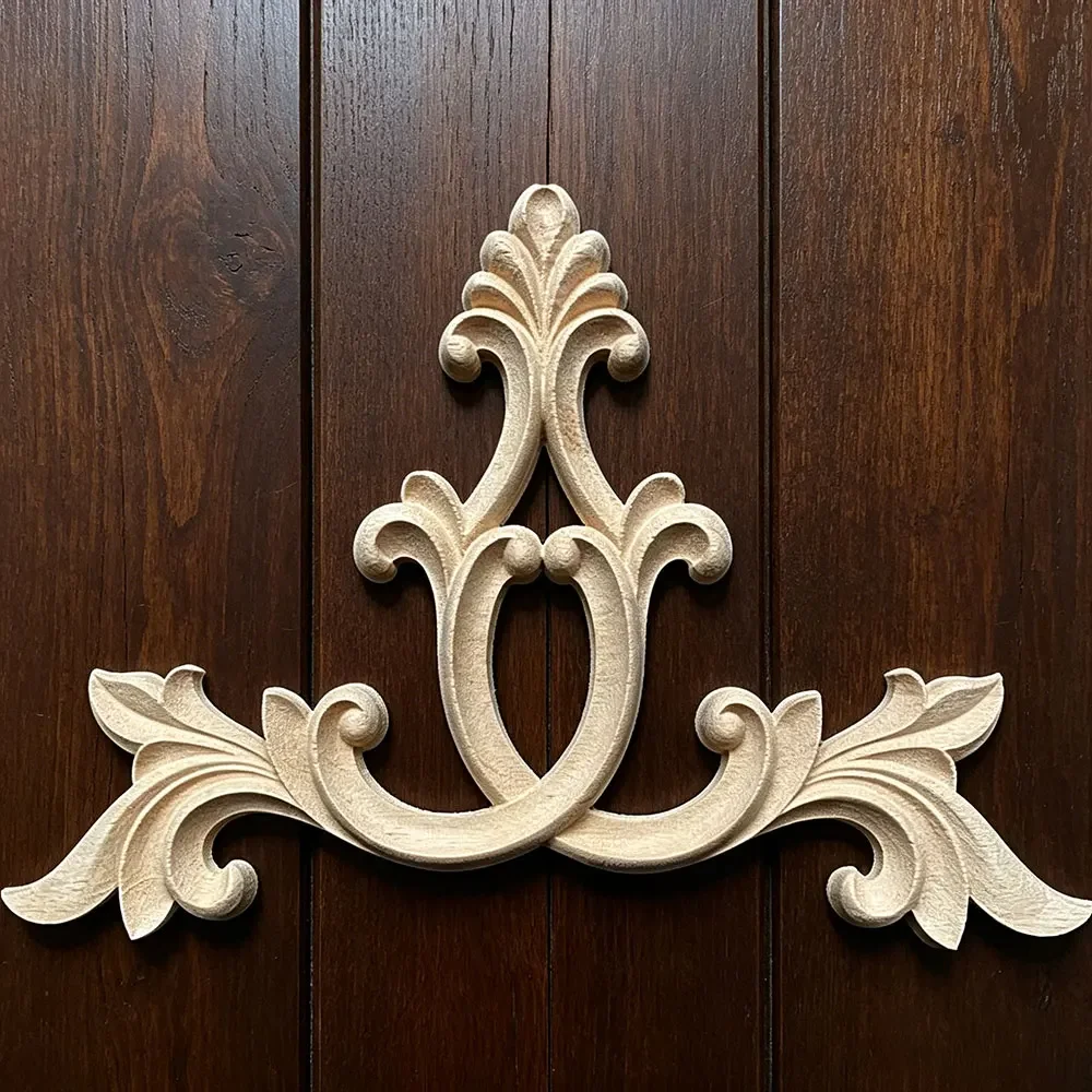 Wooden Applique Unpainted Floral Wood Carved Corner Applique Wooden Carving Decal Furniture Cabinet Door Frame Wall Home Decor