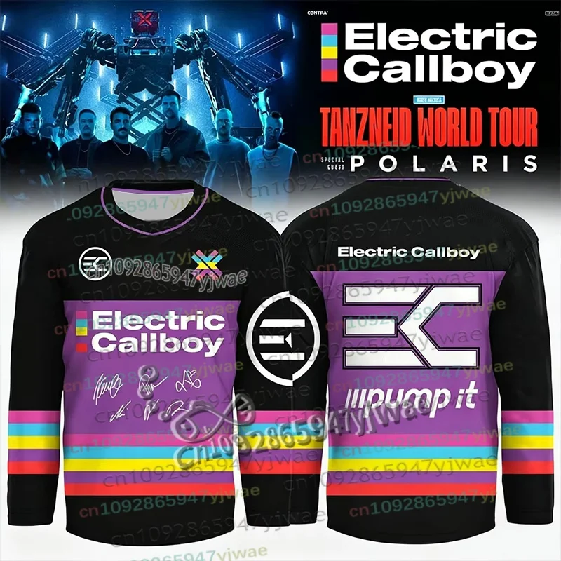 Electric Callboy Tanzneid World Tour 2026 Hockey Jersey Unisex Long Sleeve Color Block Rainbow Striped Sport Men Women Tshirts