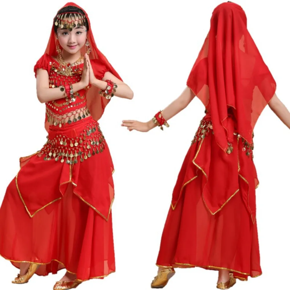 Headdress Dance Costumes Set Princess Dress Dazzling Belly Dance Costumes Sparkling Fashion Design India Girls' Clothing Cosplay