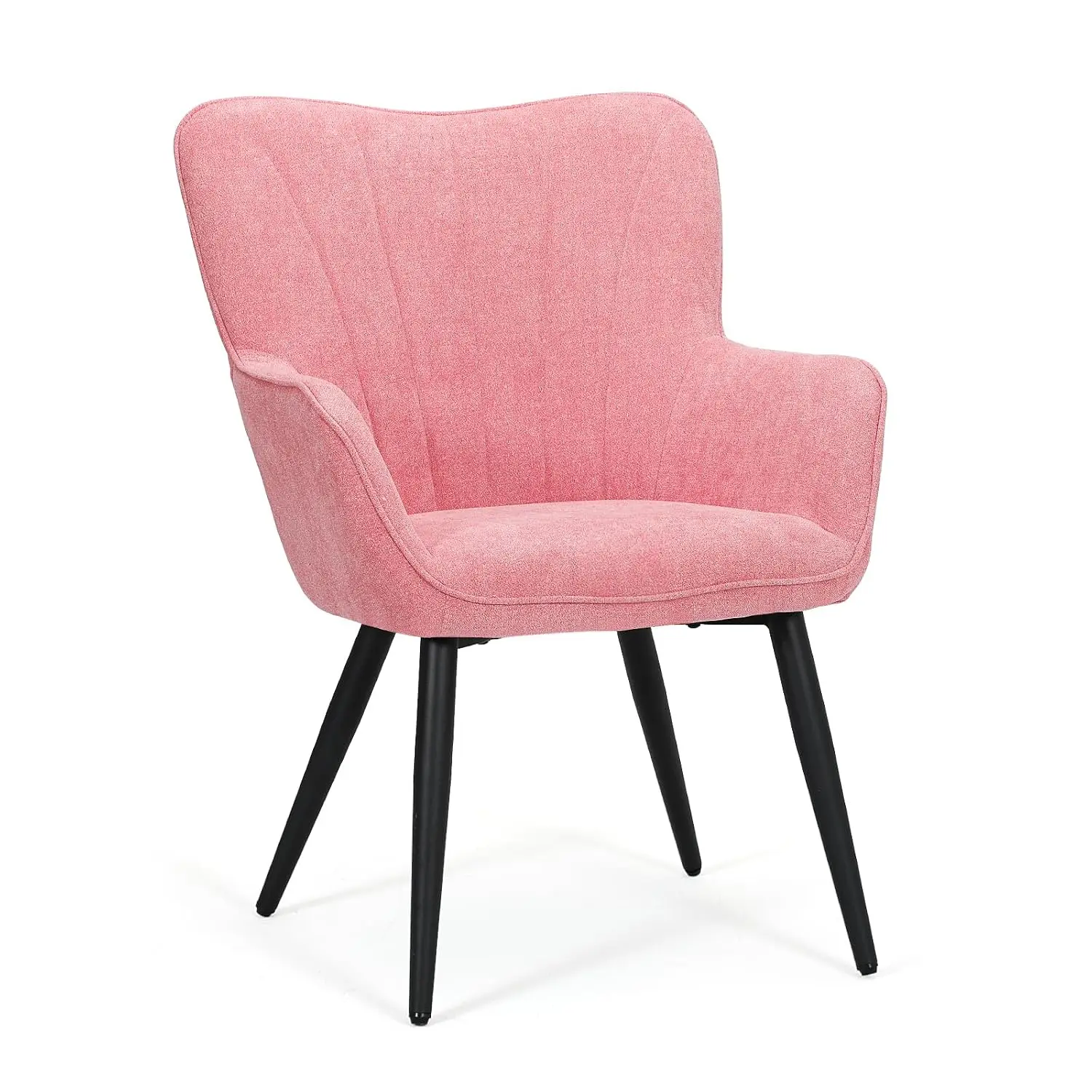 Wingback Accent Chair Upholstered Armchair Linen Fabric Metal Legs Living Room Bedroom Office Pink, Customized