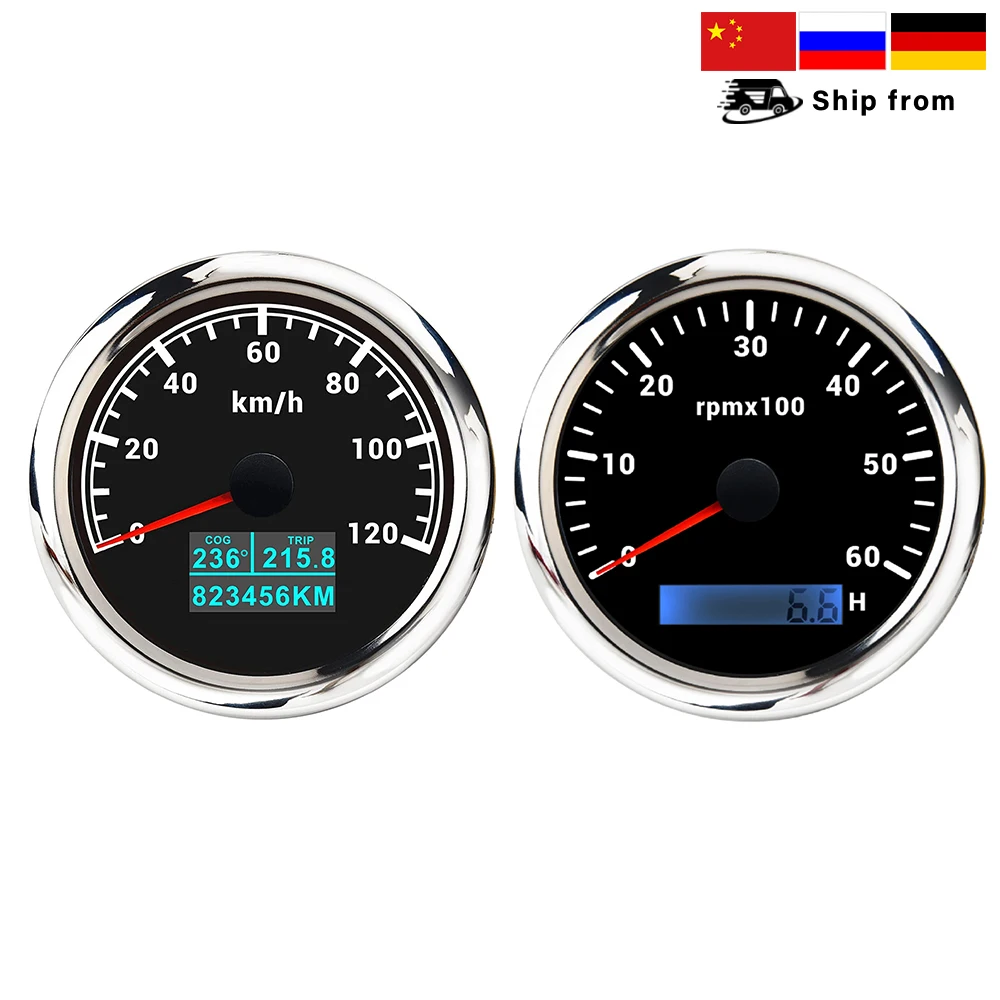 

ELING New 85mm GPS Speedometer 30knots 60km/h 120KMH + 0-4000RPM 0-8000RPM Tachometer with 7 Colors Backlight for Yacht Car Boat