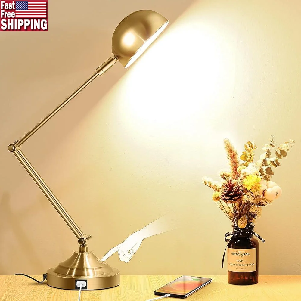 

Dimmable LED Desk Lamp with USB Charging Touch Control Adjustable Architect Design Vintage Style Soft Light Office Home Reading