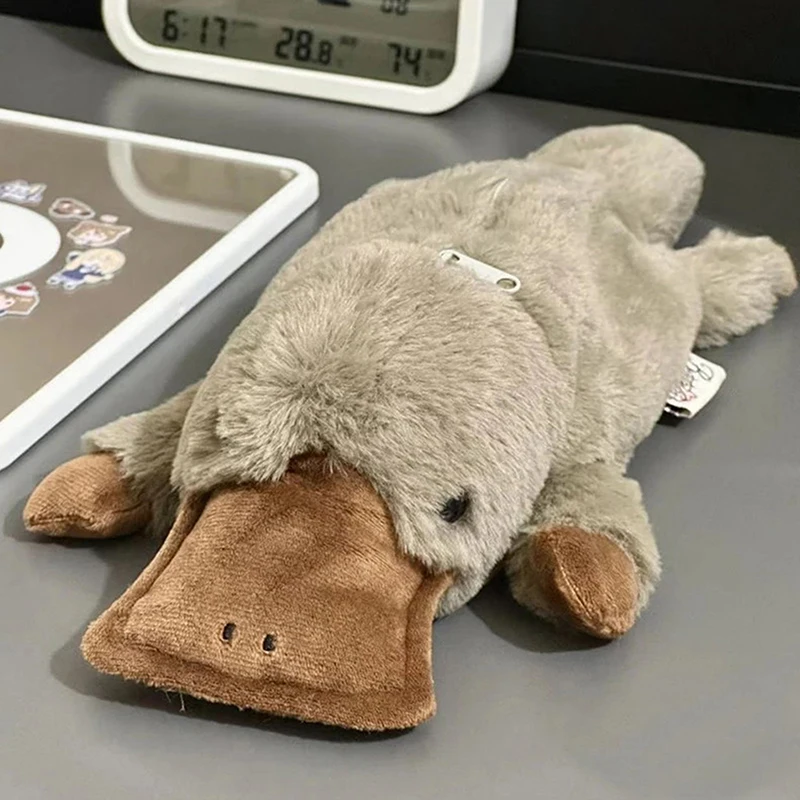 1PC Cute Platypus Pencil Case Cosmetic Bag Plush Pen Pouch Large Capacity Storage Bag School Supplies Students Stationery Box