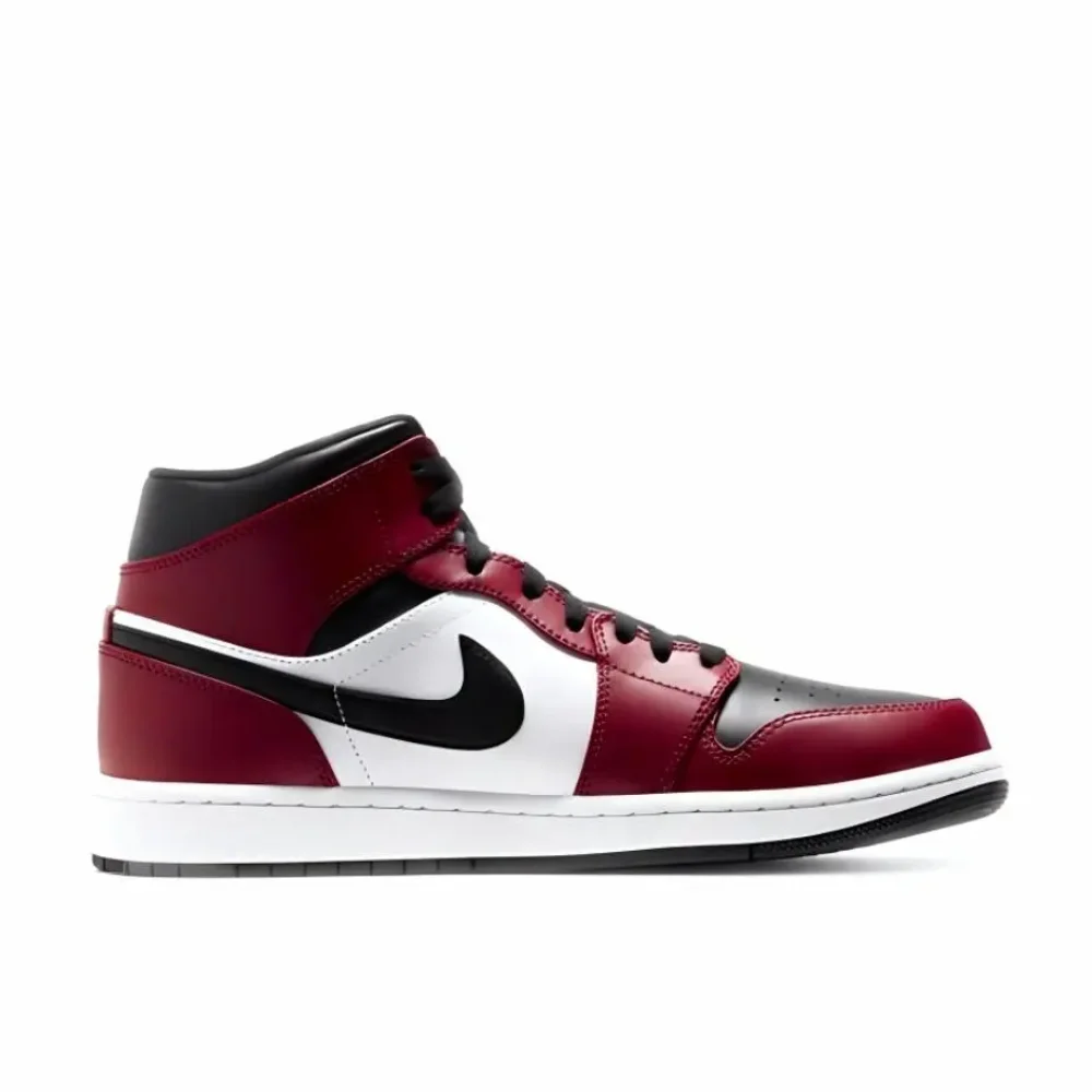 Nike red white colorway Air Jordan 1 MID men's retro basketball shoes lightweight slip-resistant wear sports shoes