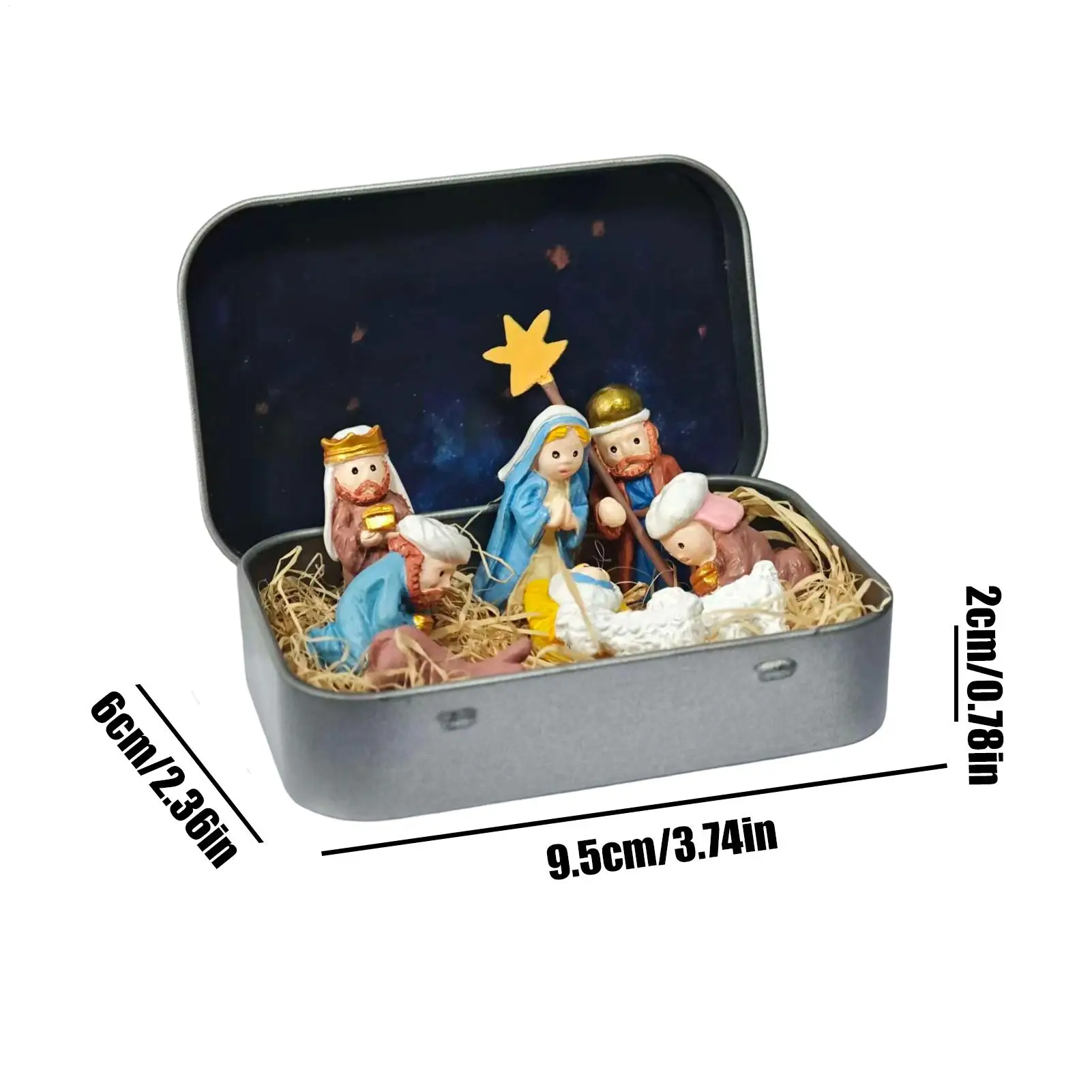 Holiday Exchange Gifts Handcrafted Miniature Christmas Nativity Set Tin Box Holy Family Ornament Pocket Nativity Scene Gift view 6