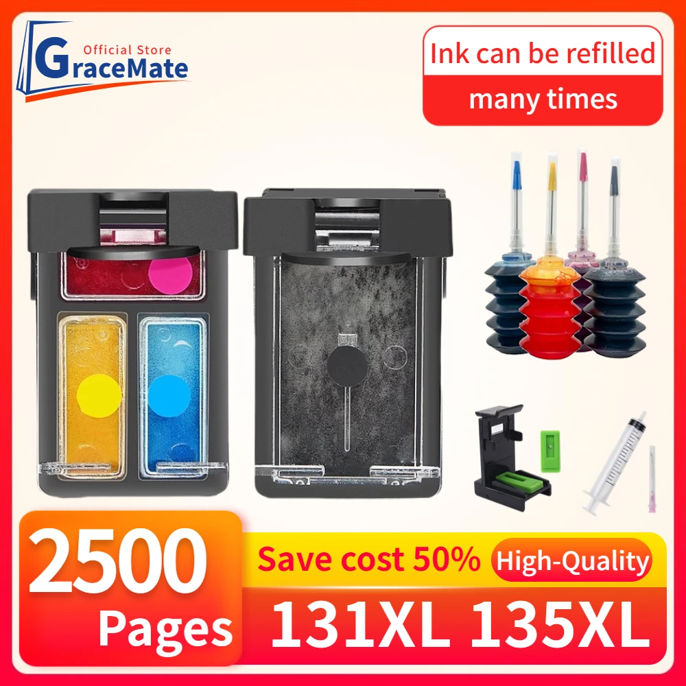 131XL 135XL Refillable Ink Cartridge Replacement for Hp 131 135 Hp131 for Deskjet 460 5740 5940 6520 6540 2570 5743 PSC1600 2350