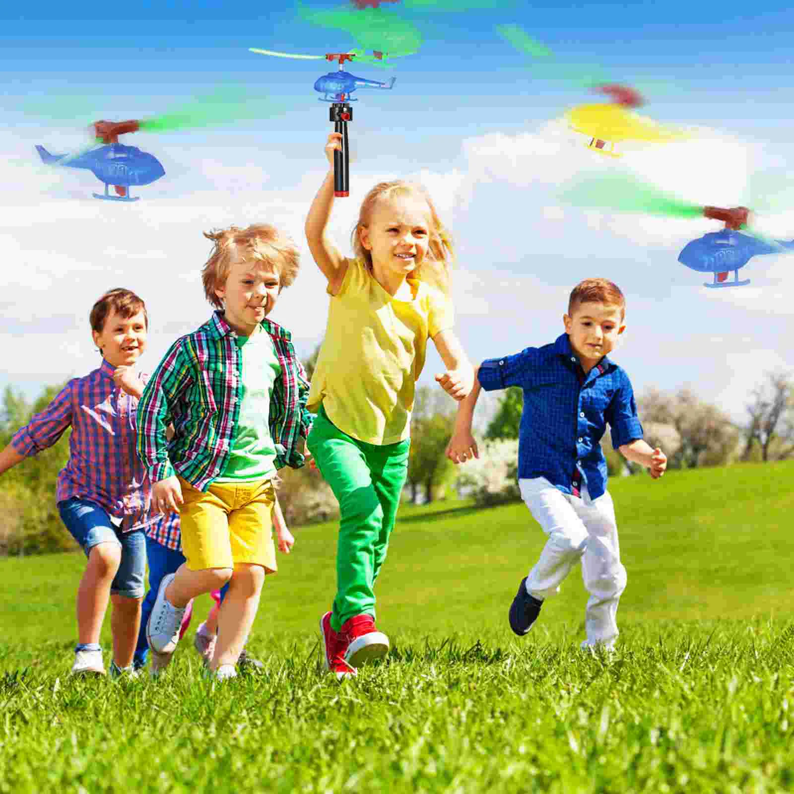 9pcs Flying Helicopter Toys Pull Flying Toys Helicopter Figures Launchers Outdoor Flying Toys Party Favors