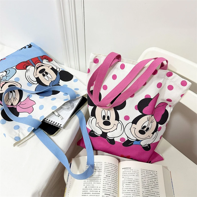 

Disney Mickey Mouse Canvas Handbag Cute Cartoon Comics Minnie Portable High-capacity Travel Shopping Bag Kawaii Holiday Gifts