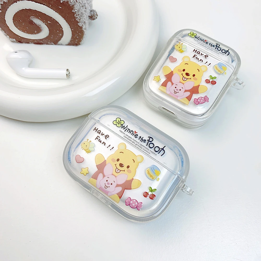 Cute Pooh Bear piglet Wireless Bluetooth Earphone Protective Case for AirPods 1 2 3 4 Pro 2 Soft shell cartoon  Winnie the Pooh