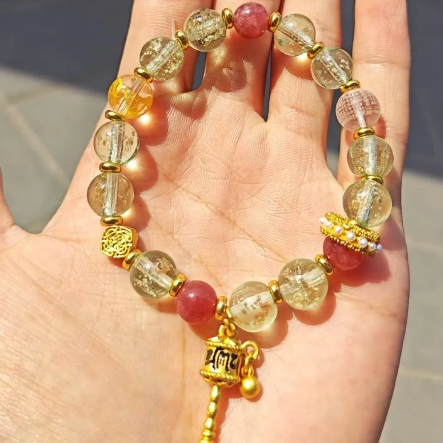 Pink Gold Foil Incense Ash Glaze Beaded Bracelet Lucky Pearl Yong and Wutai Mountain White Horse New Chinese Hand String Jewelry