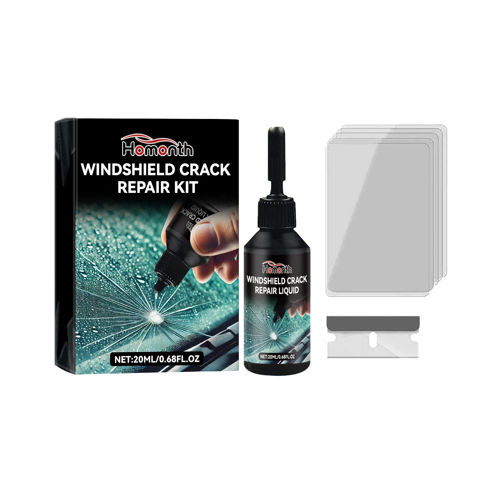Car Glass Care Kit - Car Windshield Crack Scratch Adhesive Repair Liquid, Windshield Chip & Bullseye Restorer, Fast Curing Window Glass Repair Resin for Most Cars
