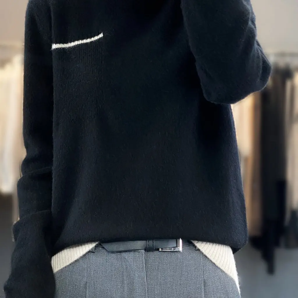 

Women's Wool Sweater Half Turtleneck Short Thickened Inner Wearing Western Style Knitted Base Shirt for Autumn And Winter