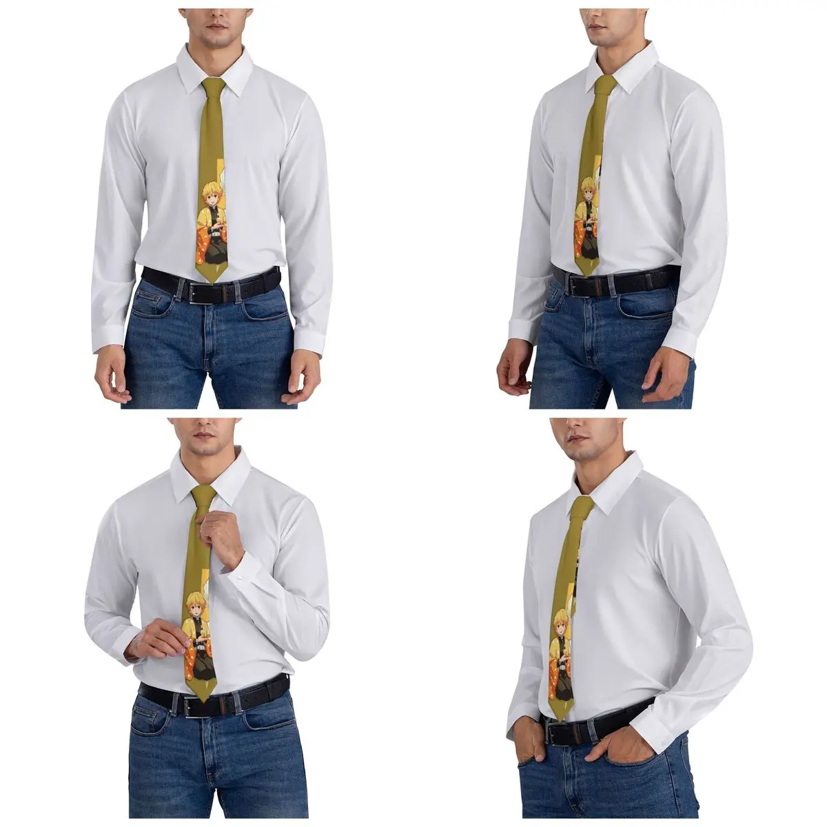 Demon Slayer-corbatas informales de poliéster para hombre, corbatas clásicas de Anime Zenitsu para el cuello, accesorios para camisa, corbata, fiesta de boda, 8 cm