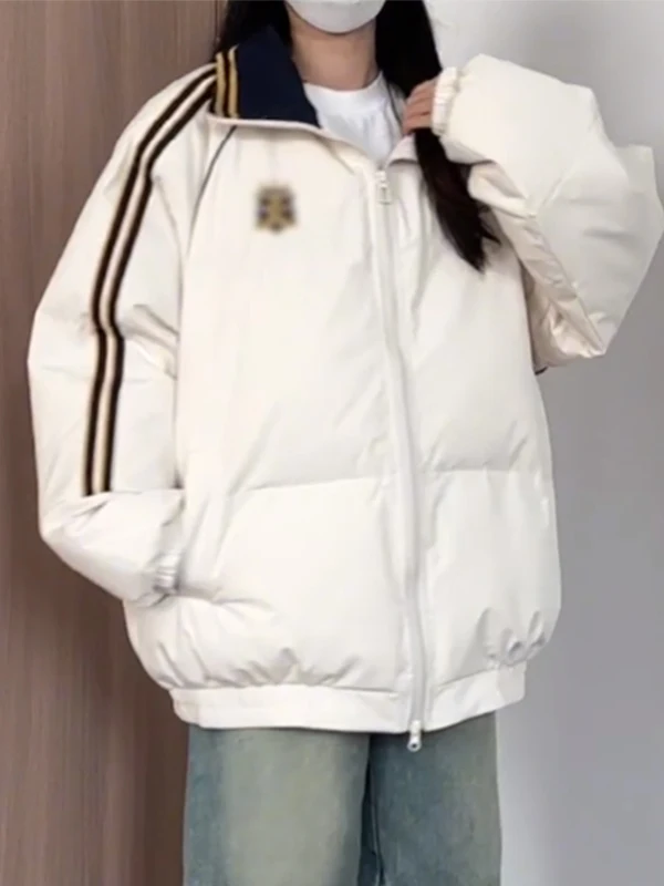 

Thiened Cotton Jaet Women's Winter New Sle Loose Retro Striped Bread Sle Cotton Clothes Warm Faionable Commute Kore...